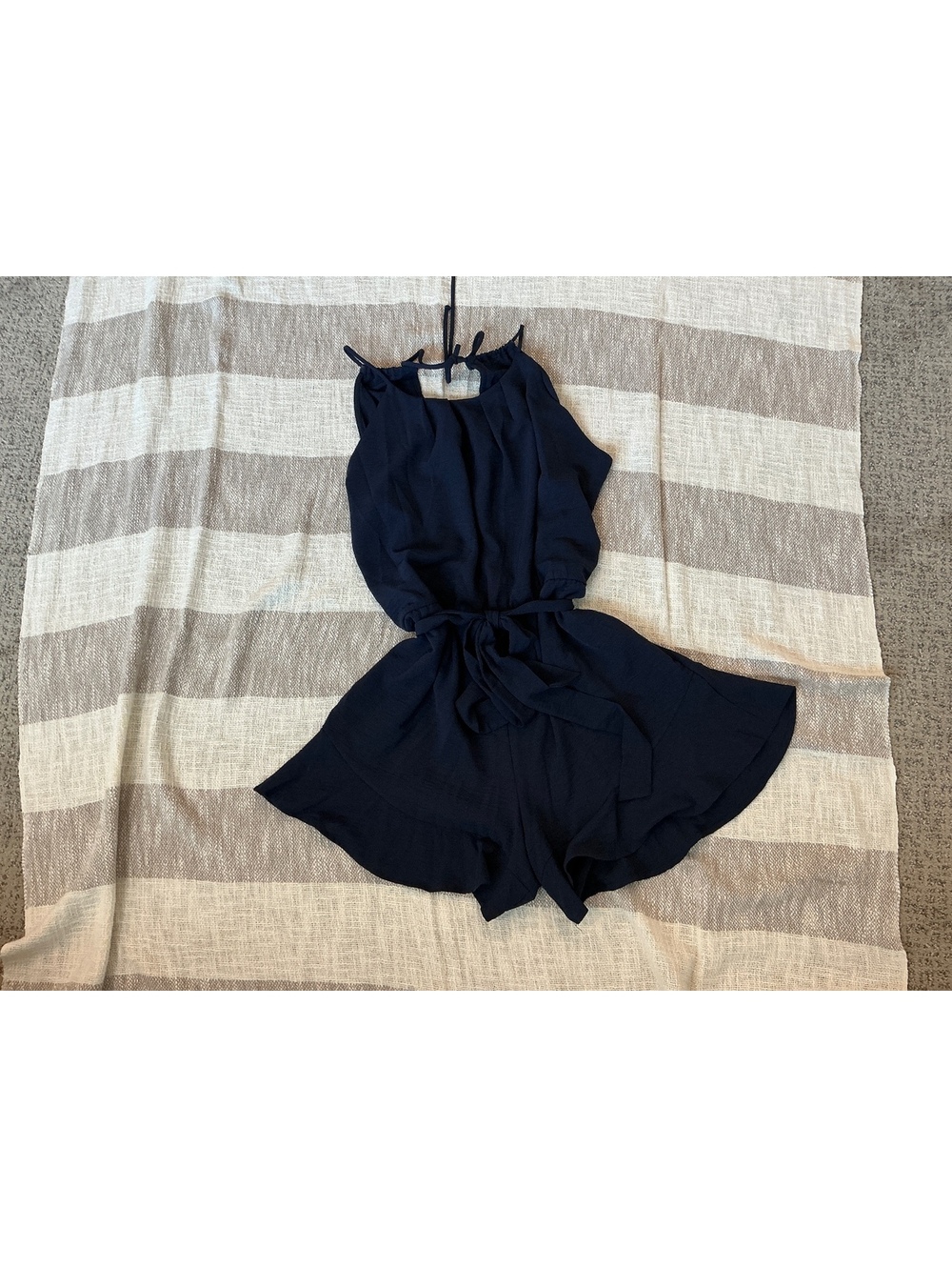 Fraiche by J Navy Blue Sleeveless Romper with Tie Waist, Size XL